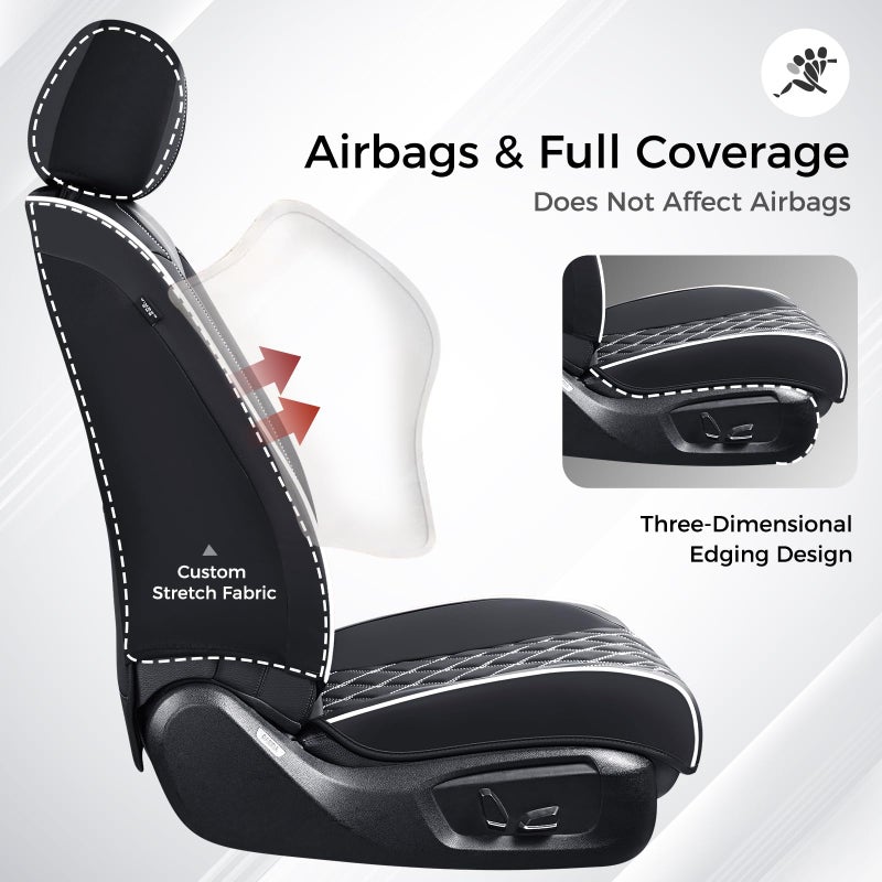 Huidasource Driver Seat Cover, Faux Leather Auto Front Seat Covers, Car Seat Covers Front Seats Universal Fit for Most Cars, Van, Truck, SUV, Fit for Honda Civic Nissan etc (Front Pair/Black&White) - Image 2