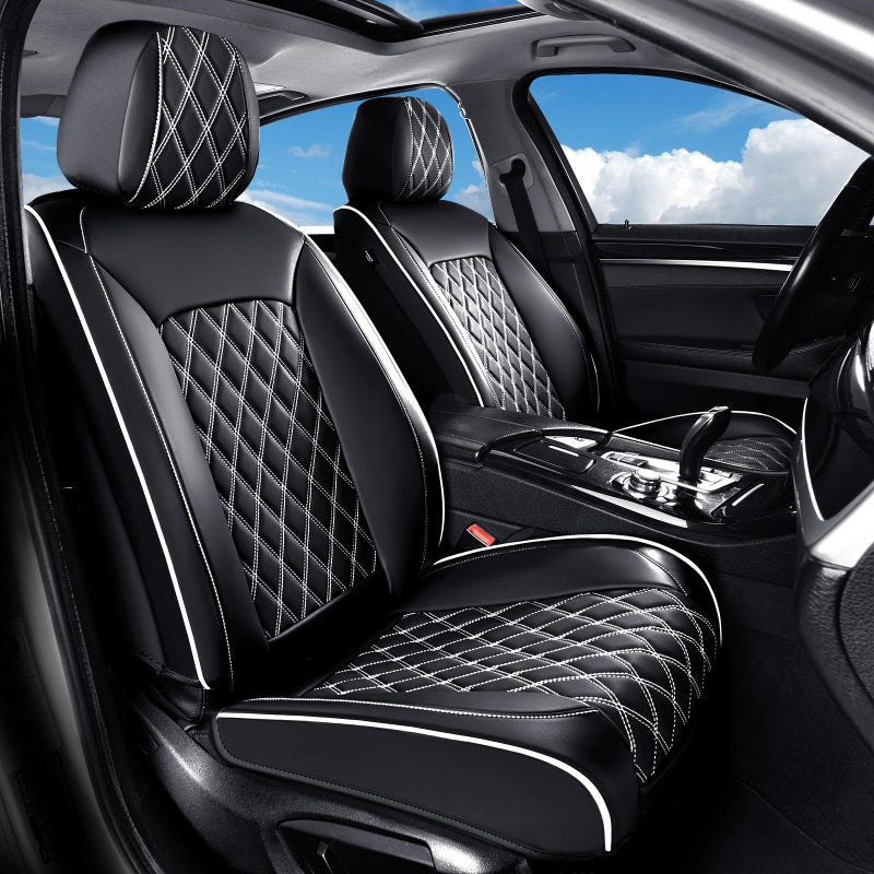 Huidasource Driver Seat Cover, Faux Leather Auto Front Seat Covers, Car Seat Covers Front Seats Universal Fit for Most Cars, Van, Truck, SUV, Fit for Honda Civic Nissan etc (Front Pair/Black&White) - Image 1