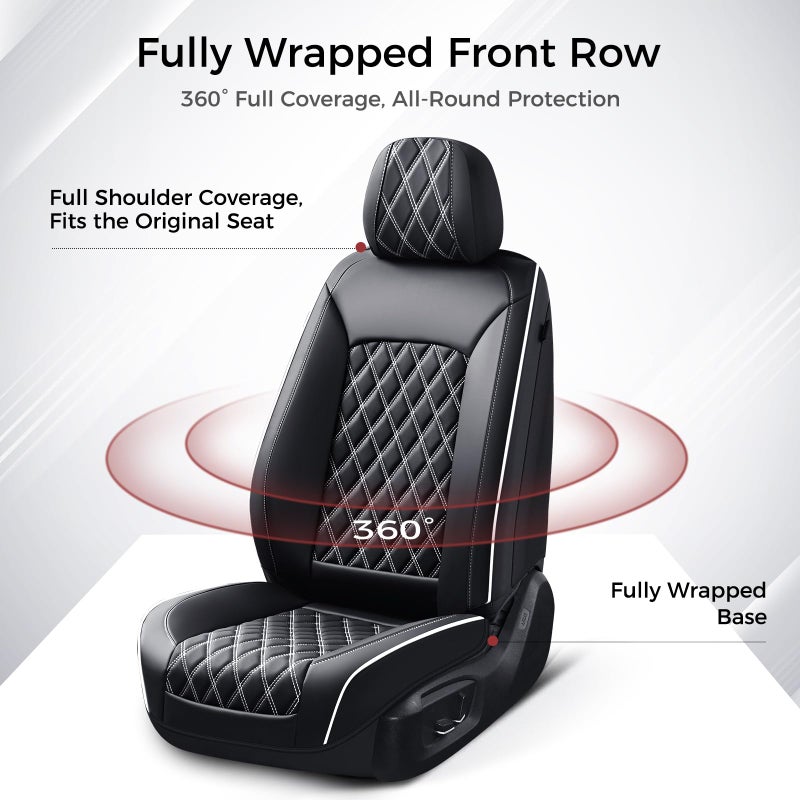 Huidasource Driver Seat Cover, Faux Leather Auto Front Seat Covers, Car Seat Covers Front Seats Universal Fit for Most Cars, Van, Truck, SUV, Fit for Honda Civic Nissan etc (Front Pair/Black&White) - Image 4