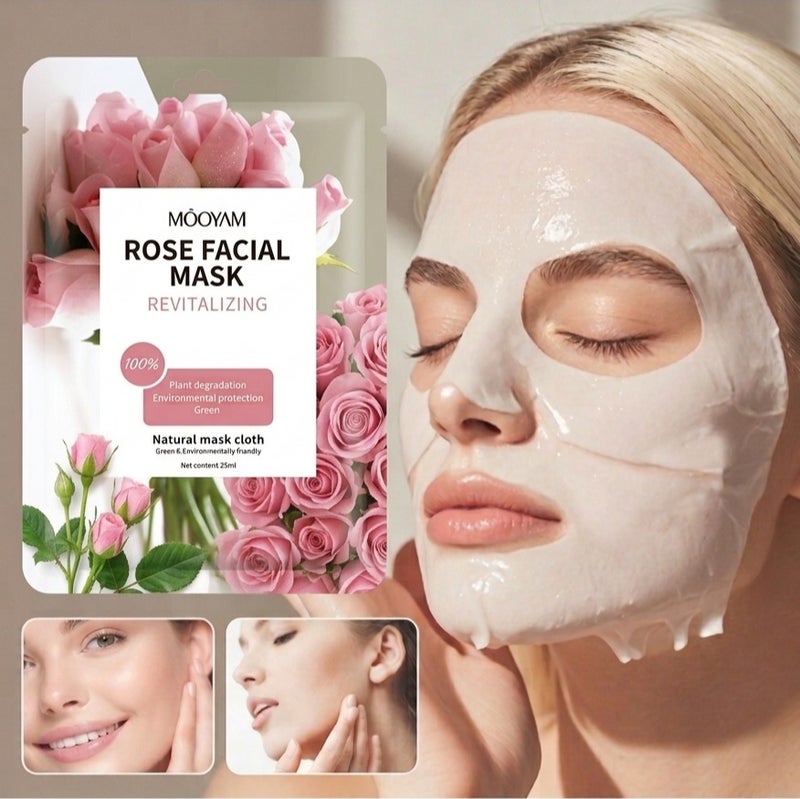 Rose Facial Sheet Mask for Revitalizing Skin, Deep Moisture & Ultimate Radiance - Enriched with Natural Rose Extract, Hyaluronic Acid & Vitamin C