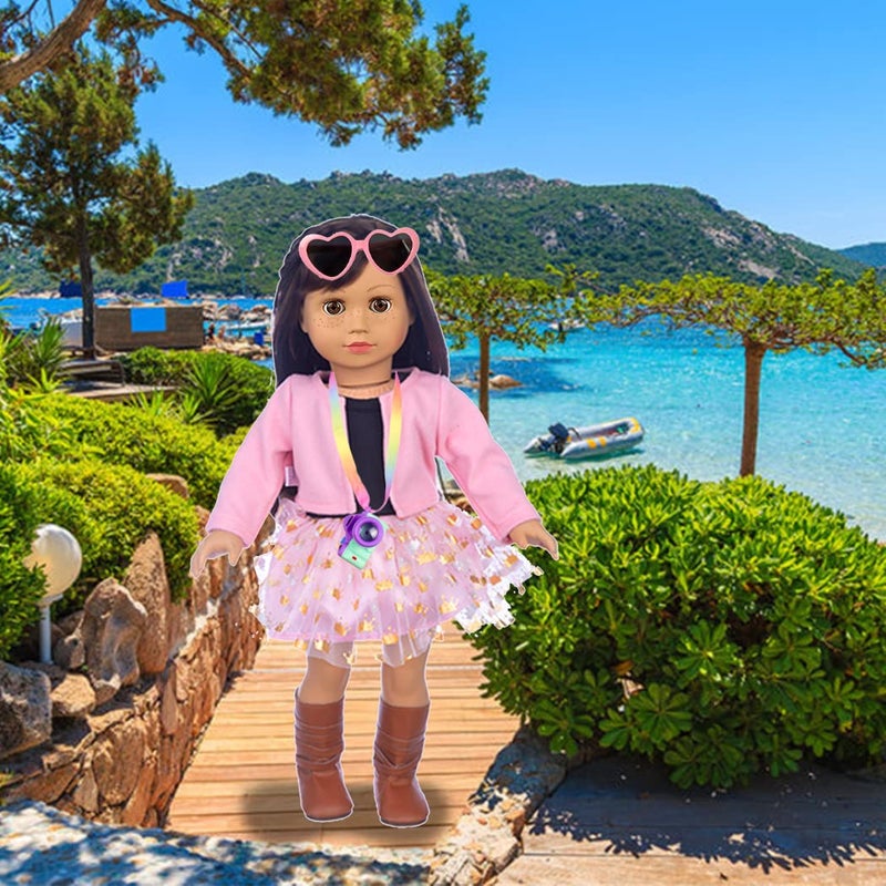 Ebuddy Doll Clothes & Accessories - 8 Sets Outfit with Shoes, Backpack, Glasses, Camera, Pad for 18 Inch Girl Dolls - Image 5