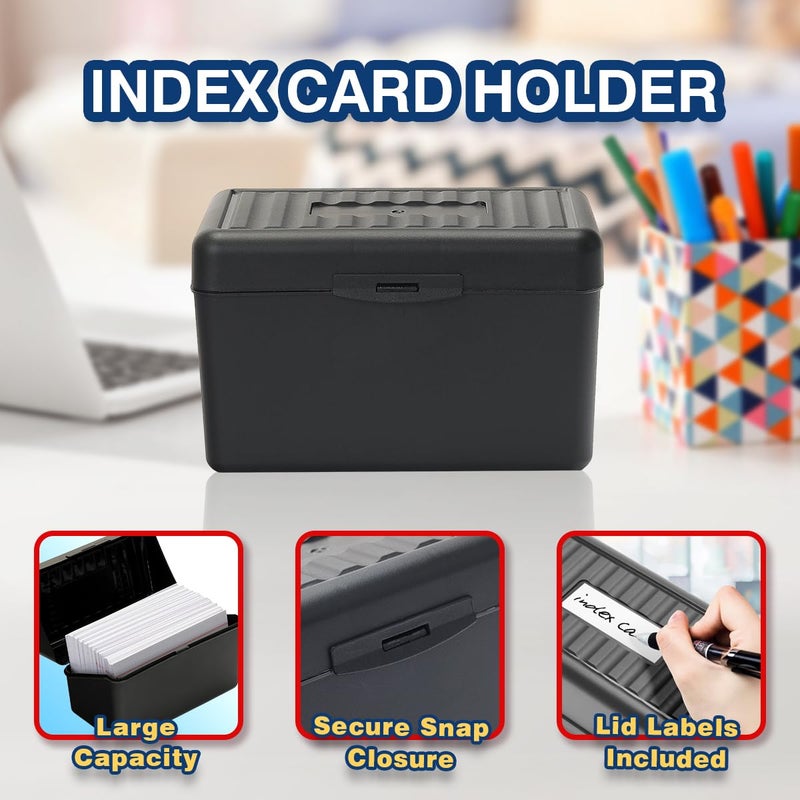 H4D 3x5 Index Card Holder with 100 Heavyweight Ruled Index Cards and 25 Plastic Dividers, Black - Image 3