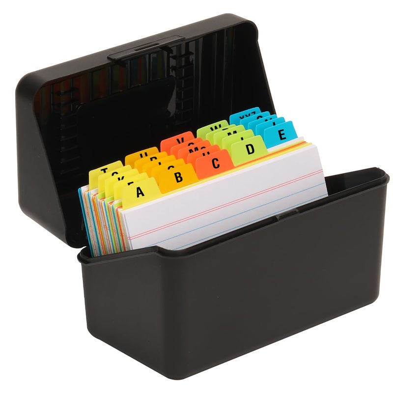 H4D 3x5 Index Card Holder with 100 Heavyweight Ruled Index Cards and 25 Plastic Dividers, Black - Image 1