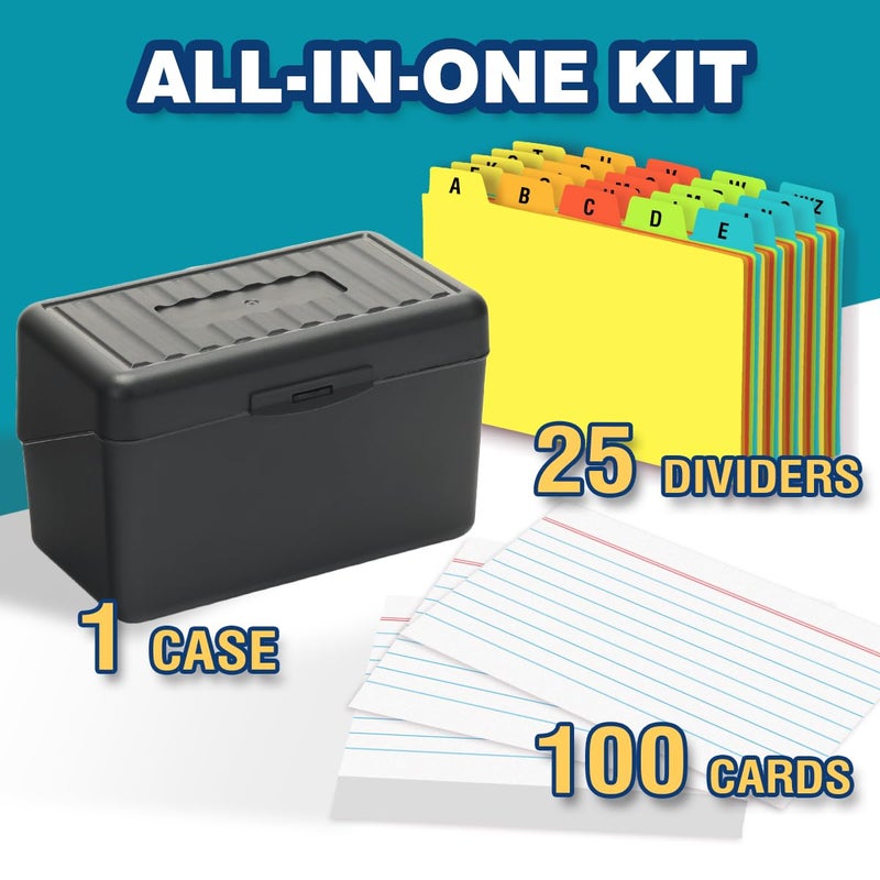 H4D 3x5 Index Card Holder with 100 Heavyweight Ruled Index Cards and 25 Plastic Dividers, Black - Image 2
