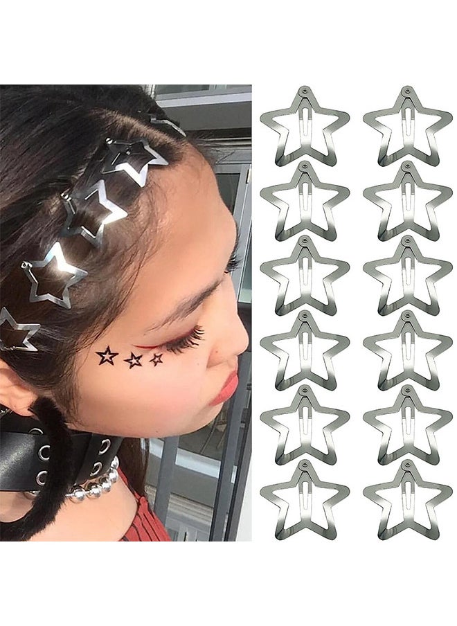 Depend Star Hair Clips Y2K Star Snap Hair Barrettes 12PCS Silver Metal Star Hair Clips Lovely Y2K Hair Accessories For Women Girls Y2K 2000s Non Slip Metal Stars  - Image 1