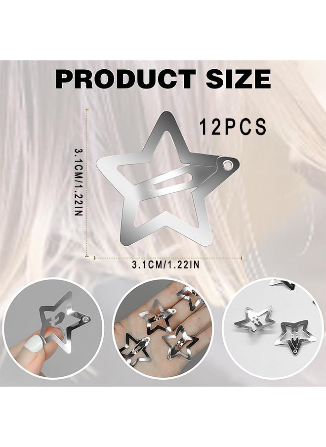 Depend Star Hair Clips Y2K Star Snap Hair Barrettes 12PCS Silver Metal Star Hair Clips Lovely Y2K Hair Accessories For Women Girls Y2K 2000s Non Slip Metal Stars  - Image 2