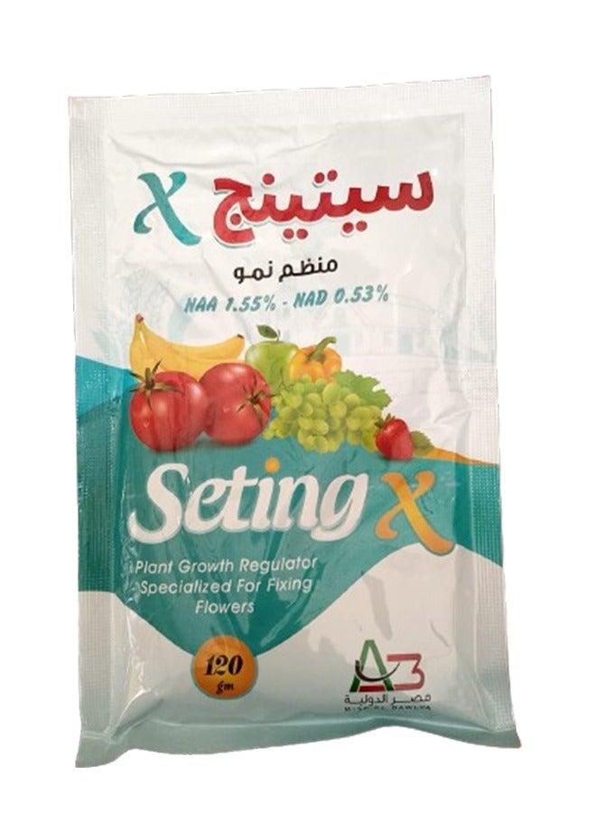 ماركة غير محددة سيتينج منظم نمو متخصص فى تحسين عمليات التزهير وعقد الثمار  - يقلل من تساقط الأزهار والثمار ويزيد من معدل نمو الثمار - يعمل على تحسين نمو النباتات وزيادة المحصول الناتج كما ونوعا - يزيد من مقاومة وتحمل النباتات للظروف البيئية المعاكسة مثل الصقيع والحرارة العالية والملوحة والجفاف - يعمل على زيادة تنشيط المجموع الجذري ونمو الشعيرات الجذرية وكثافتها 