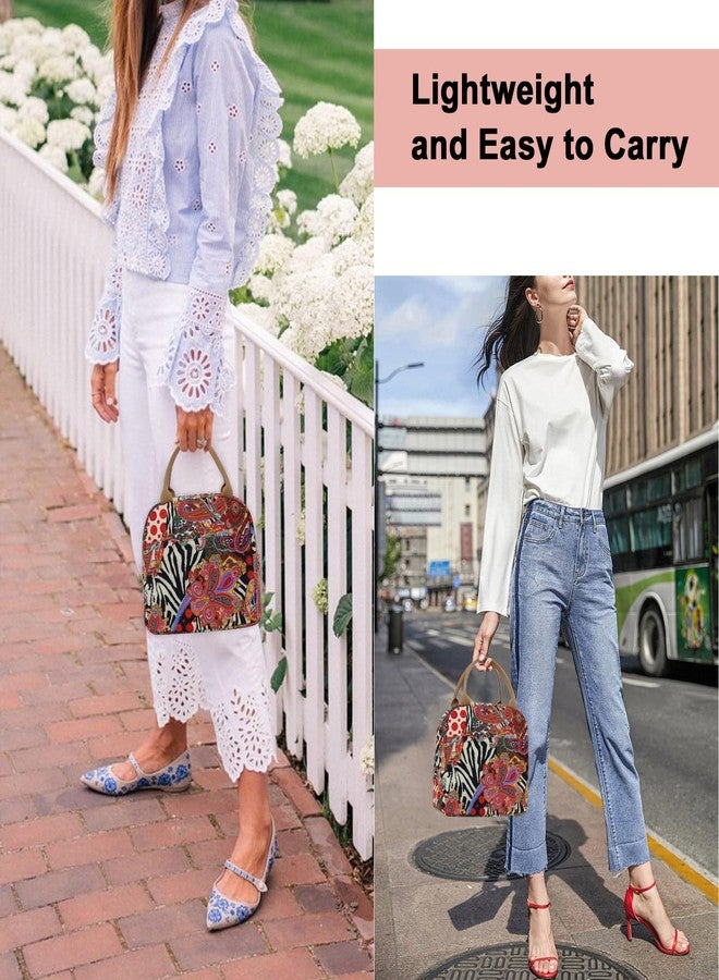 EurCross Aesthetic Lunch Box Bag for Women Daily Use,Boho Stylish Elegant Canvas Insulated Adult Lunch Bento Box Tote Bag - Image 2