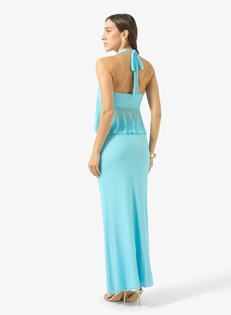 Ginger Halter Neck Top & Skirt Coord Set with Golden Accent