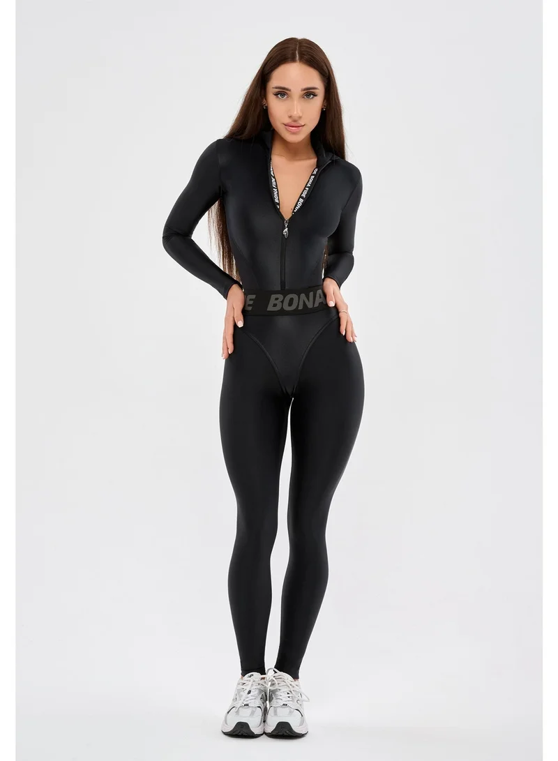 Bona Fide Bona Fide Long Sleeve Workout Jumpsuit for Women – High Waisted Tummy Control One Piece Activewear – Athletic Yoga & Gym Romper