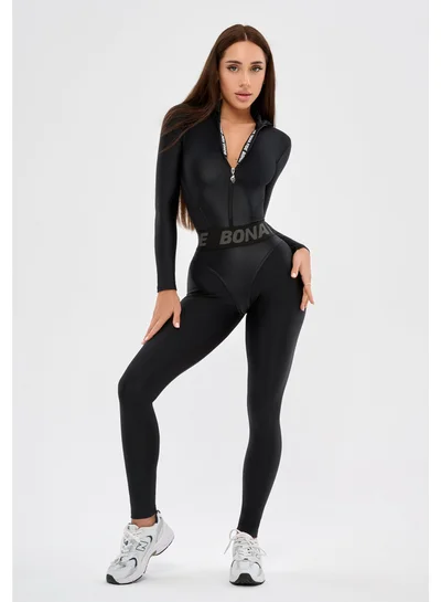Bona Fide Bona Fide Long Sleeve Workout Jumpsuit for Women – High Waisted Tummy Control One Piece Activewear – Athletic Yoga & Gym Romper