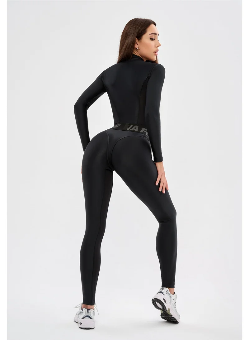 بونا فيدي Bona Fide جمبسوت رياضي نسائي بأكمام طويلة – قطعة واحدة بخصر عالي وشد للبطن – لباس رياضي لليوغا والجيم