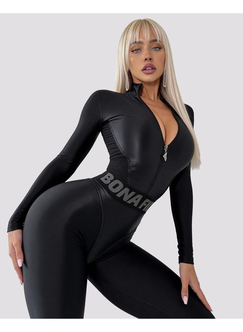 بونا فيدي Suit Long افرول رياضي نسائي بخصر عالٍ بشدٍّ للبطن – أسود - Image 4