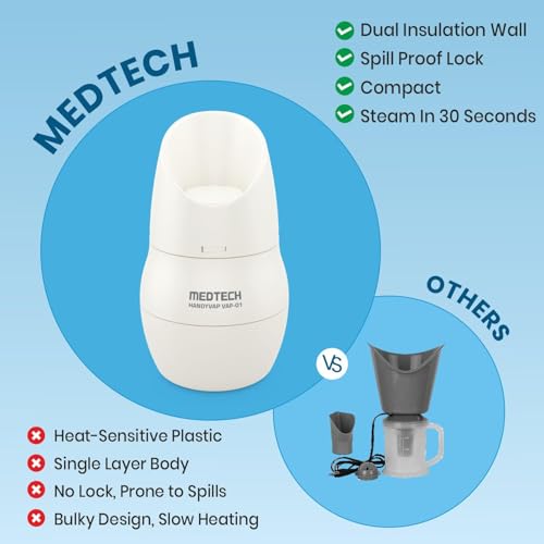 MEDTECH ® 2 in 1 Vaporizer for Cold & Cough + Steamer for Face Steam,Steam Inhaler & Vaporizer Machine,Facial Steamer & Steam Inhaler for Cold,Cough & Sinus,Suitable for Men,Women & Kids,VAP01,White - Image 3