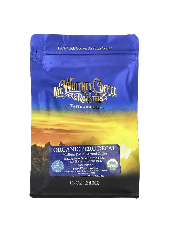 MT. WHITNEY COFFEE ROASTERS Mt. Whitney Coffee Roasters, Organic Peru Decaf, Ground Coffee, Medium Roast, 12 oz (340 g)  - Image 1