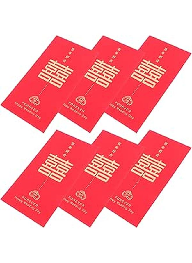 Double Happiness Red Envelopes Set Of 6 Reusable Wedding Chinese New Year Money Packets - Image 1