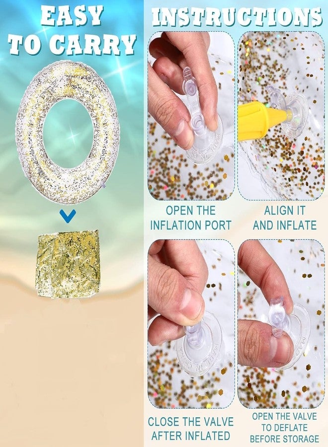swabs® 1pcs Swimming Ring with Colorful Glitters Pool Floats Kids Adults Inflatable Flotation Transparent Inflatable Inner Tube for Swimming Pool, Beach Inflatable Pool Float Tube Transparent - Image 2