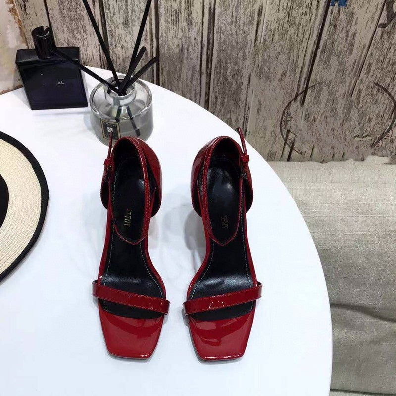 Square Heel Sandals Patent Leather Black Rose Same 2023 Summer Women'S Shoes Metal Head Park Caiying High-Heeled Shoes - Image 5