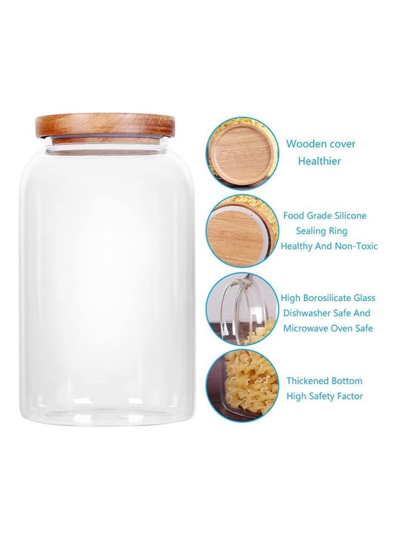 تابيت 2PCS 3000ML حاويات الأغذية الزجاجية المثبتة الهواء ، مجموعة جرة زجاجية مختومة ذات قدرة كبيرة مع غطاء ، غطاء خشبي حبوب القهوة مختومة جرة التخزين ، حاويات منظم المطبخ - Image 3