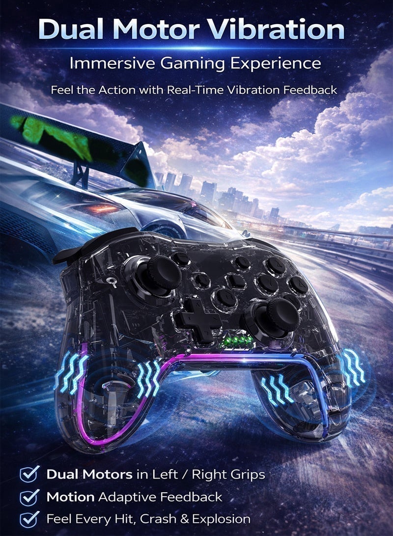 Neyecam RGB Wireless Bluetooth Game Controller with Hall Effect Triggers, Turbo and Dual Rumble Vibration Compatible with Nintendo Switch, Windows PC, Steam Deck, Android, iPhone, PS3 and TV Box - Image 5