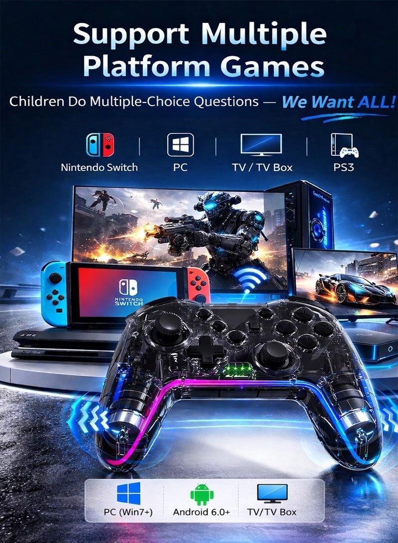 Neyecam RGB Wireless Bluetooth Game Controller with Hall Effect Triggers, Turbo and Dual Rumble Vibration Compatible with Nintendo Switch, Windows PC, Steam Deck, Android, iPhone, PS3 and TV Box - Image 3