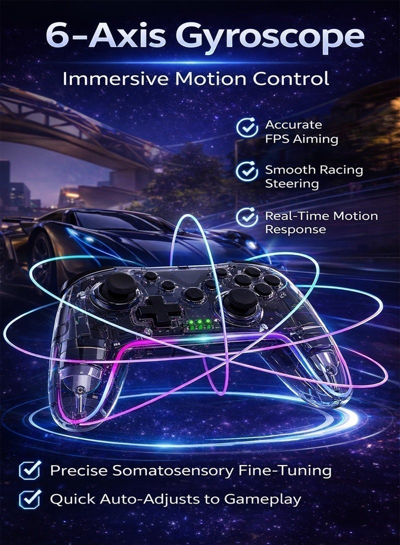 Neyecam RGB Wireless Bluetooth Game Controller with Hall Effect Triggers, Turbo and Dual Rumble Vibration Compatible with Nintendo Switch, Windows PC, Steam Deck, Android, iPhone, PS3 and TV Box - Image 4