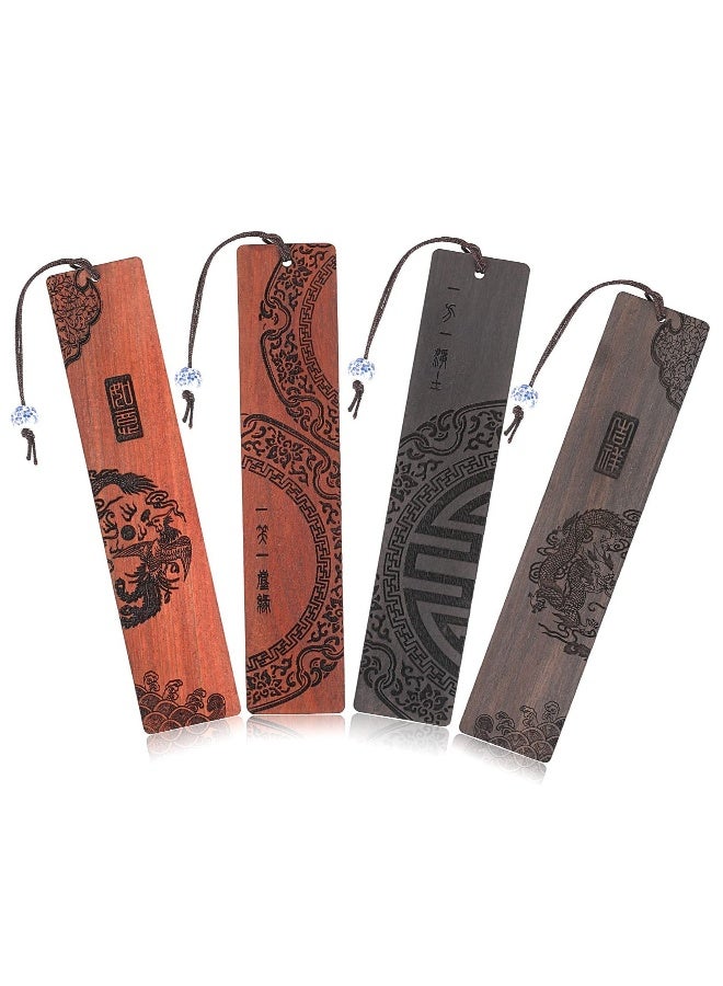 4 Pcs Wood Bookmark Handmade Natural Wooden Carving Book Mark Vintage Chinese Style Bookmarks Traditional Style Book Marks Accessories Unique Bookmark for Teachers Book Lovers