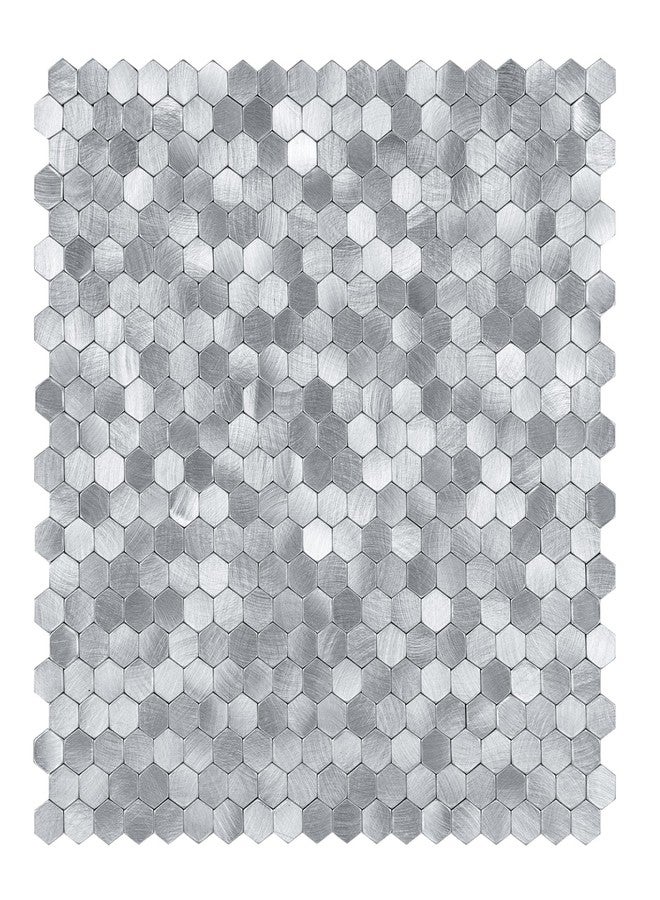 SELECT LIGHTING Select 5 Pack Hexagon Peel and Stick Backsplash Tiles, Self Adhesive Metal Backsplash Stick On Aluminum Tiles for Kitchen Bathroom, 12” x 12” Wall Tiles w/10 Edge Pieces, Brushed Nickel - Image 1