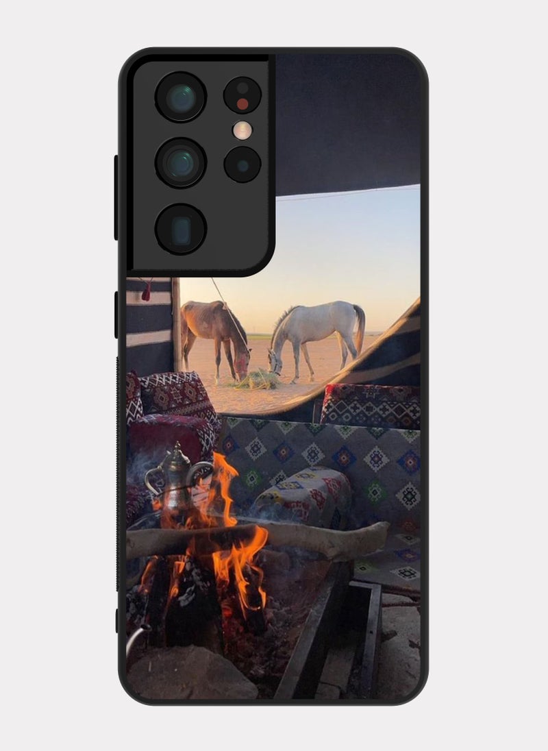 PXLAAT Samsung Galaxy S21 Ultra case cover Horses and Saudi Tent - Image 1