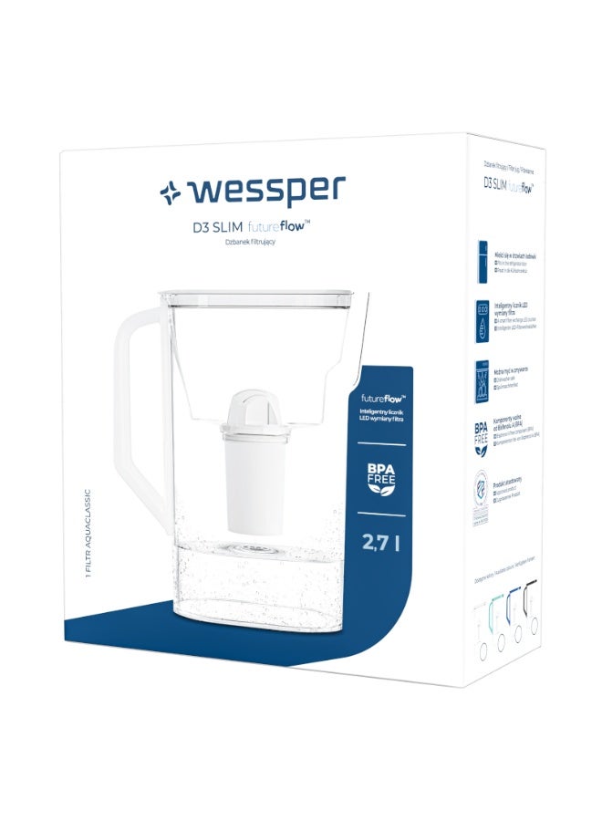 Wessper D3 Slim AquaClassic Water Filter Jug 2.7 L – White - Image 2