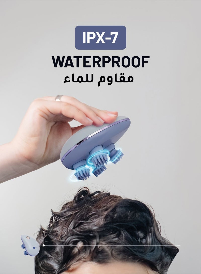 AFRA مدلك فروة الرأس المصغر، قابل لإعادة الشحن، بدون سلك مع بطارية 1150 مللي أمبير، مقاوم للماء IPX-7، علاج بالضوء الأحمر، تدليك دوار 360° للاستخدام المزدوج الرطب والجاف - 230 جرام - AF-1100SM، ضمان لمدة سنتين - Image 4