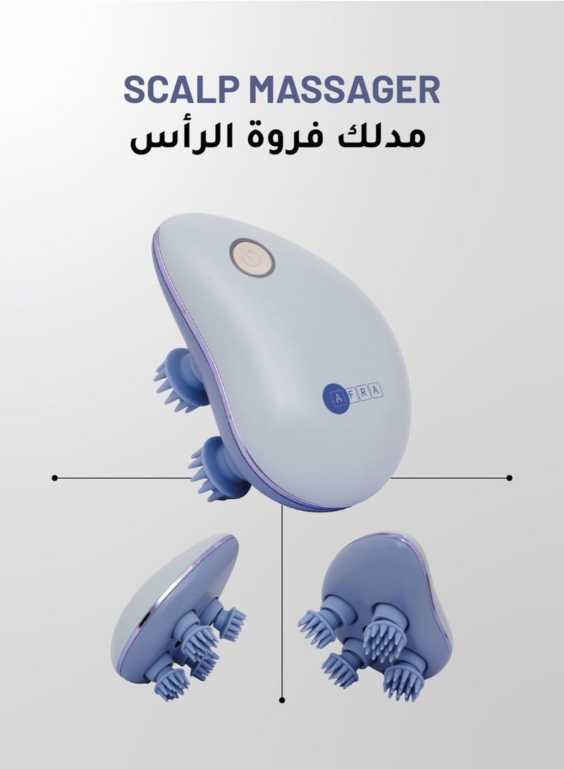AFRA مدلك فروة الرأس المصغر، قابل لإعادة الشحن، بدون سلك مع بطارية 1150 مللي أمبير، مقاوم للماء IPX-7، علاج بالضوء الأحمر، تدليك دوار 360° للاستخدام المزدوج الرطب والجاف - 230 جرام - AF-1100SM، ضمان لمدة سنتين - Image 3