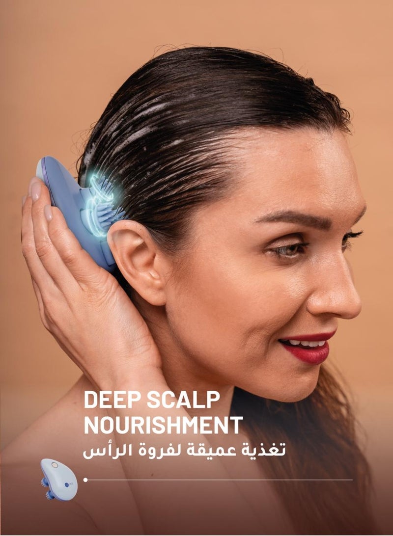 AFRA مدلك فروة الرأس المصغر، قابل لإعادة الشحن، بدون سلك مع بطارية 1150 مللي أمبير، مقاوم للماء IPX-7، علاج بالضوء الأحمر، تدليك دوار 360° للاستخدام المزدوج الرطب والجاف - 230 جرام - AF-1100SM، ضمان لمدة سنتين - Image 2