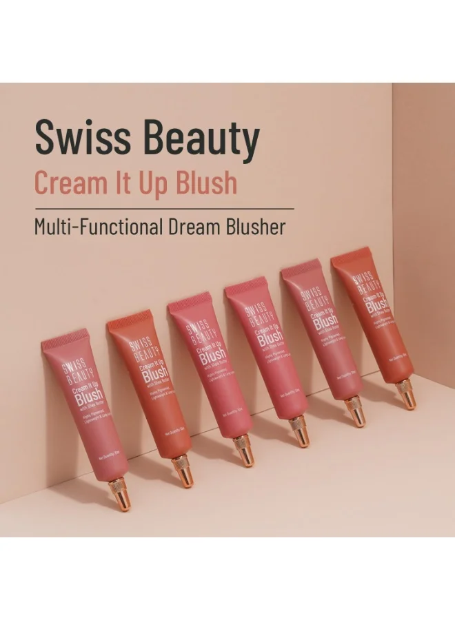 Swiss Beauty Swiss Beauty Cream It Up Blush | Highly pigmented | Super-blendable | Long-lasting | Enriched with Shea Butter | Multipurpose | Shade-02 Natural Flush, 10ml