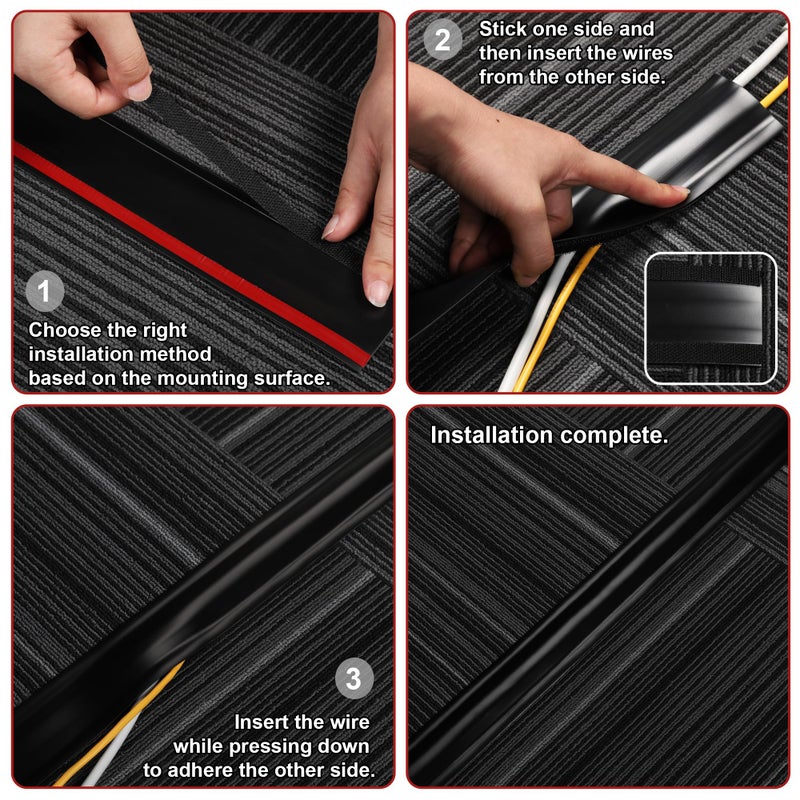 ZhiYo 8.2Ft Cord Cover Floor, PVC Cord Covers for Wires on Floor, Soft Floor Cable Cover Cord Hider, Floor Cable Management Cable Protector for Commercial Office Carpet/Floors/Wall Black - Image 4