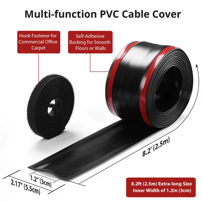 ZhiYo 8.2Ft Cord Cover Floor, PVC Cord Covers for Wires on Floor, Soft Floor Cable Cover Cord Hider, Floor Cable Management Cable Protector for Commercial Office Carpet/Floors/Wall Black - Image 2