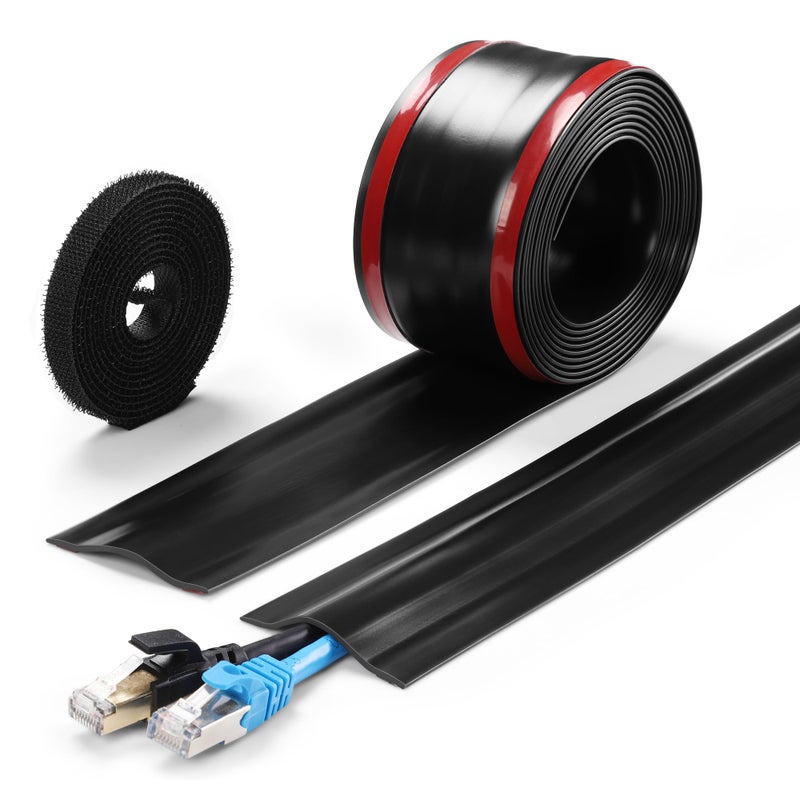 ZhiYo 8.2Ft Cord Cover Floor, PVC Cord Covers for Wires on Floor, Soft Floor Cable Cover Cord Hider, Floor Cable Management Cable Protector for Commercial Office Carpet/Floors/Wall Black - Image 1