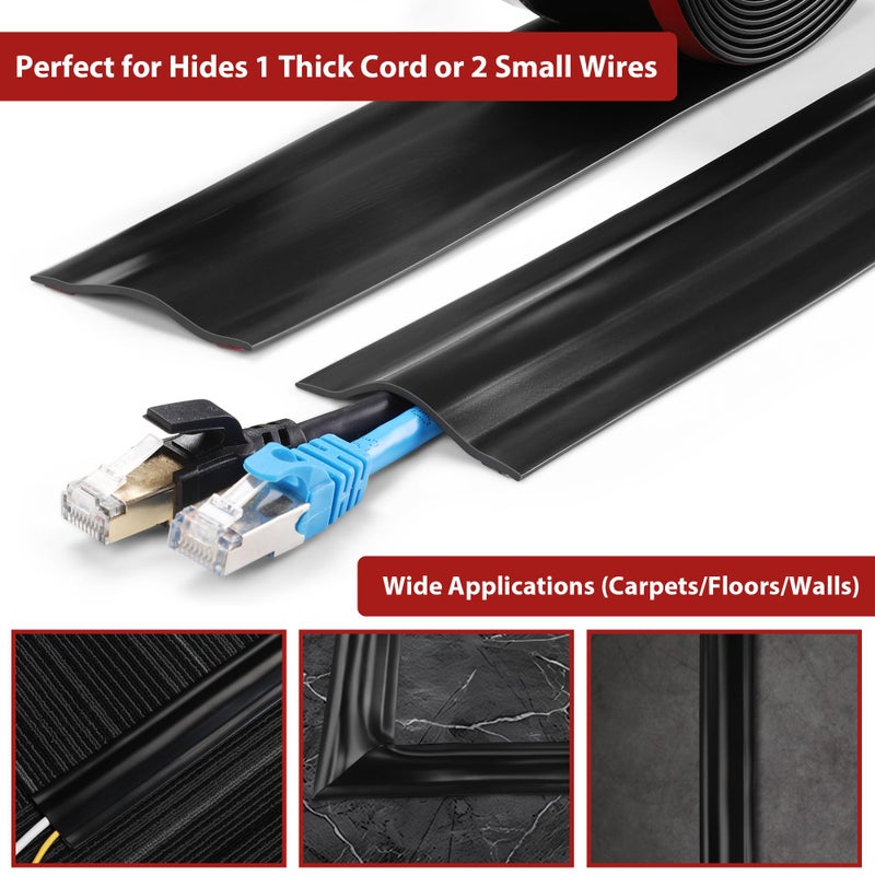 ZhiYo 8.2Ft Cord Cover Floor, PVC Cord Covers for Wires on Floor, Soft Floor Cable Cover Cord Hider, Floor Cable Management Cable Protector for Commercial Office Carpet/Floors/Wall Black - Image 3