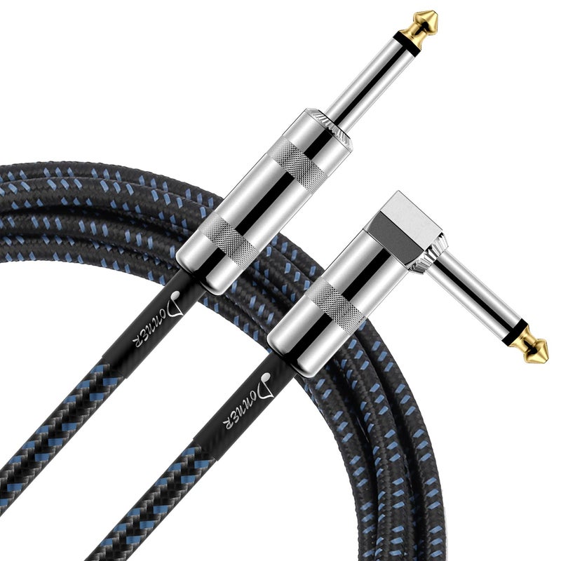 Donner Guitar Cable 10 ft, Premium Electric Instrument Bass Cable AMP Cord 1/4 Right Angle to Straight Black Blue - Image 1