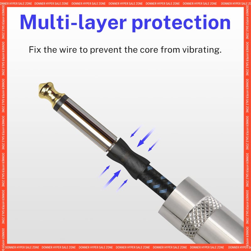 Donner Guitar Cable 10 ft, Premium Electric Instrument Bass Cable AMP Cord 1/4 Right Angle to Straight Black Blue - Image 5