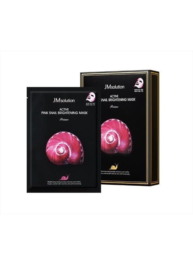 JMsolution Active Pink Snail Regenerating Korean facial Skin Care Mask -Vitamin B Bright Nourishing Glow Mask-10 sheets for all skin  - Image 1