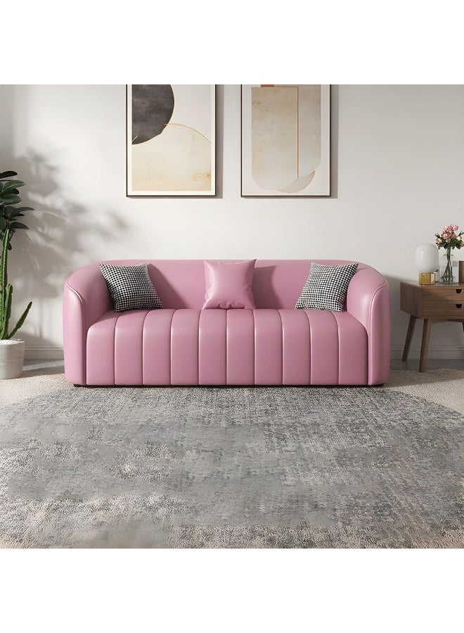 Generic Contemporary Three-Seater Sofa with Tuxedo-Style Design and Sleek Faux Leather Upholstery (Pink)  - Image 1