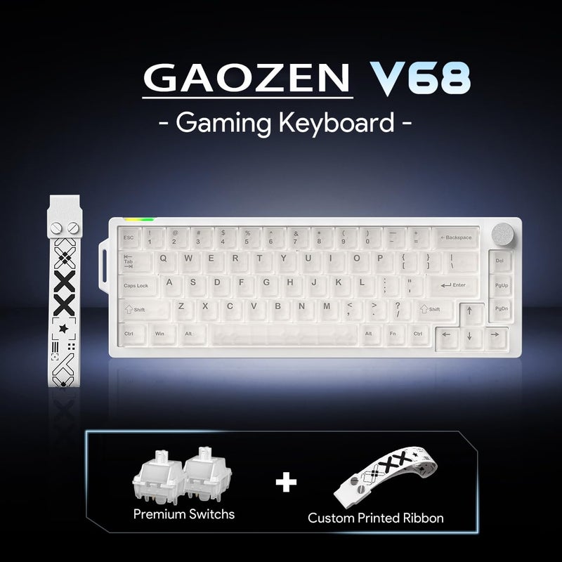 Gaozen 68% Wired Gaming Keyboard with Volume Knob, RGB Backlit, Mechanical Keyboard Gasket Mount with PBT Keycaps,8000 Hz Polling Rate, Hall Effect Cream Switches, Hot-Swap, for FPS Games (Cream White) - Image 2