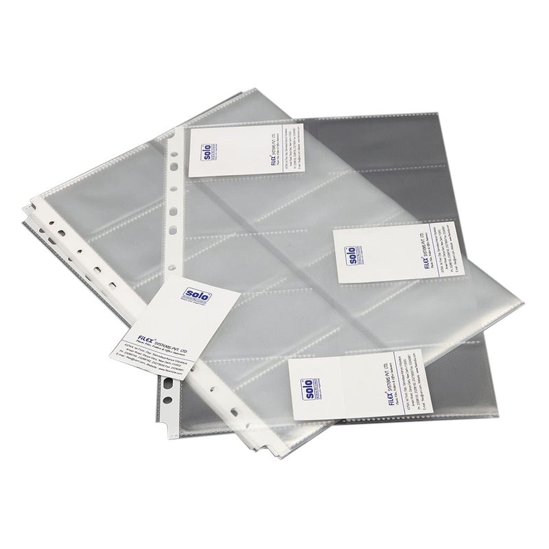 Solo A4 Business Card Holder with 20 Pockets, Pack of 10, Refillable Professional Document Organizer for Name, Visiting, Credit, Debit & ID Office Cards with Hard Plastic Cover File (Grey) - Image 1