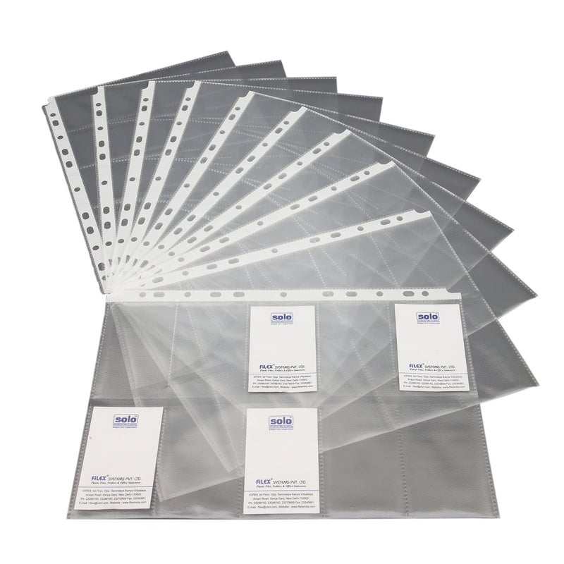 Solo A4 Business Card Holder with 20 Pockets, Pack of 10, Refillable Professional Document Organizer for Name, Visiting, Credit, Debit & ID Office Cards with Hard Plastic Cover File (Grey) - Image 2
