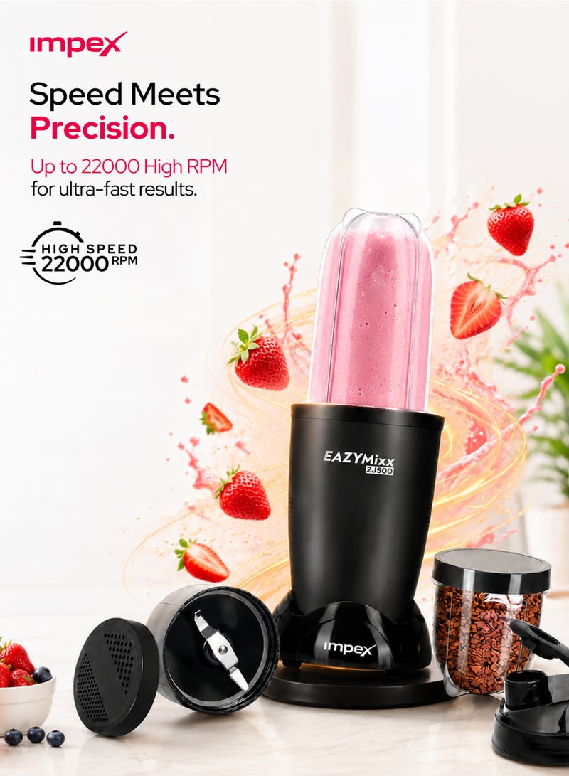 Impex 2 Jar 500W Sports Blender Mixer Grinder for Smoothies, Protein Shakes, Juices & Grinding, Powerful Copper Motor, 22000 RPM High Speed Blender, Stainless Steel Blades, Multi-Purpose Portable Jars 500ml + 300ml, Virgin ABS Body, 2 Year Warranty - EAZYMIXX2J500, Black 500 ml 500 W EAZYMIXX2J500 black - Image 3