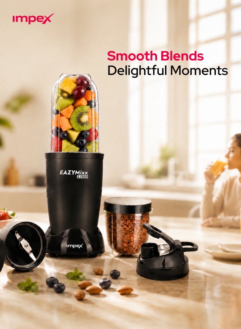 Impex 2 Jar 500W Sports Blender Mixer Grinder for Smoothies, Protein Shakes, Juices & Grinding, Powerful Copper Motor, 22000 RPM High Speed Blender, Stainless Steel Blades, Multi-Purpose Portable Jars 500ml + 300ml, Virgin ABS Body, 2 Year Warranty - EAZYMIXX2J500, Black 500 ml 500 W EAZYMIXX2J500 black - Image 5