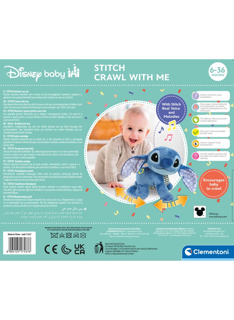 Clementoni Disney Baby Stitch Crawl with Me Interactive Plush Toy, Battery Operated | Encourage Baby to Crawl | Stitch Wiggles, Giggles, and Crawl | Early Development Toy | Helps with Motor Skill Development | Perfect Gift for Baby and Toddler - Image 5