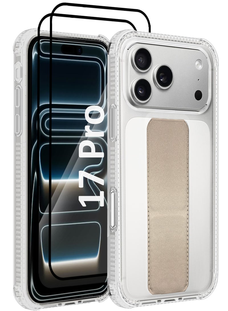 CATANES 3 Packs Finger Grip Clear Case Cover for iPhone 17 Pro- Kickstand Car Magnetic Holder Multi-function Protective Two-in-one Case with Two 3D Screen Protectors - Golden - Image 1