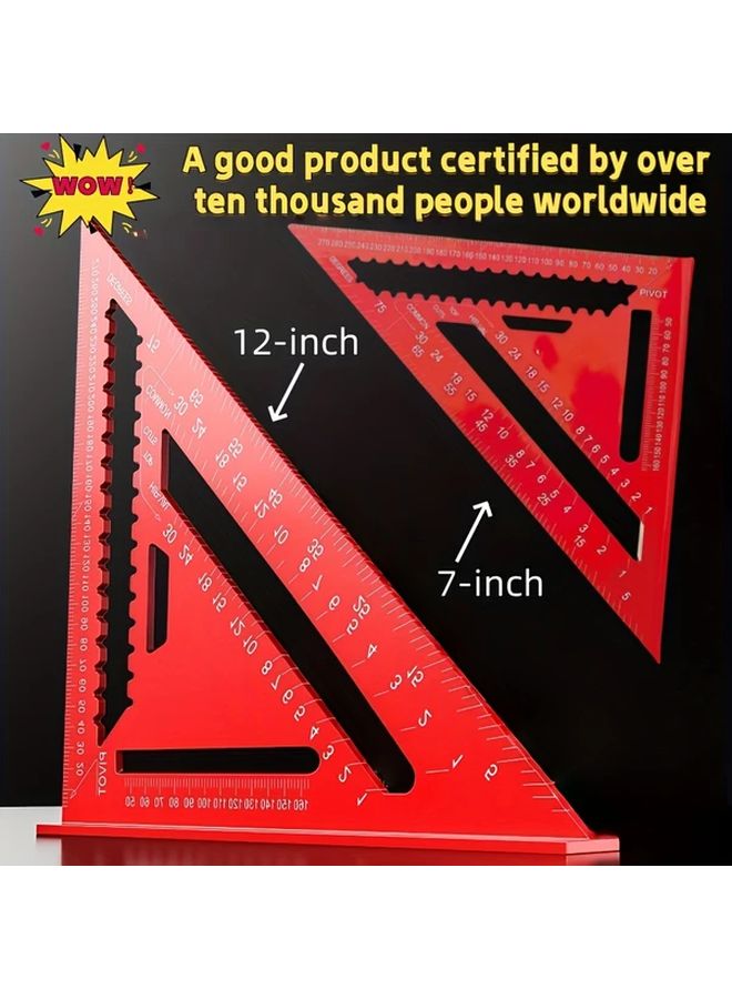 Red 12 Inch Aluminum Alloy High Precision Carpenter Square Protractor Tool - Image 2